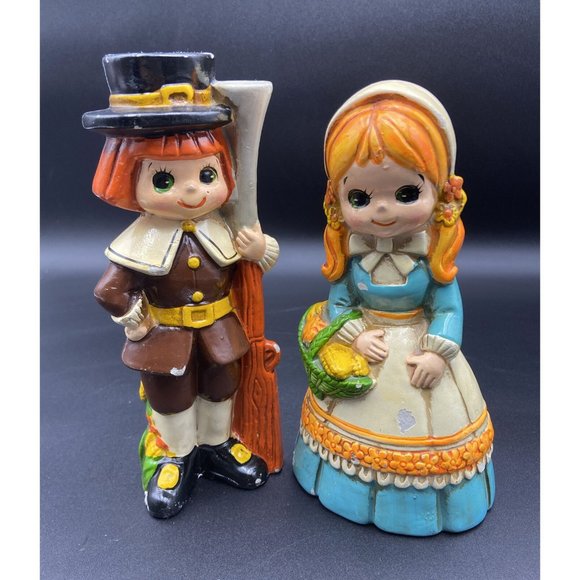 Pilgrim Boy & Girl Vintage 1960s Inarco Japan Pilgrim Figurine Thanksgiving - Picture 1 of 14